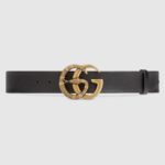 Gucci Unisex Leather Belt with Double G Buckle with Snake 4 cm Width Black