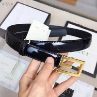 Gucci Unisex Leather Belt with G Buckle Black Leather 2.5 cm Width