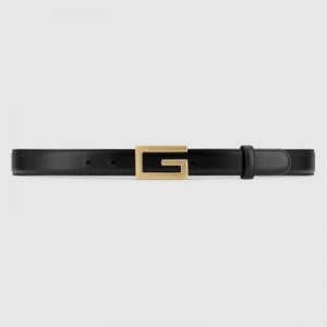 Gucci Unisex Leather Belt with G Buckle Black Leather 2.5 cm Width