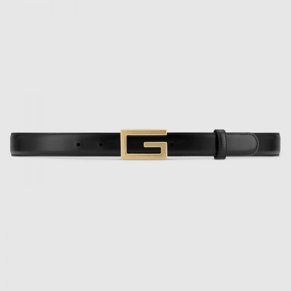 Gucci Unisex Leather Belt with G Buckle Black Leather 2.5 cm Width
