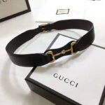 Gucci Unisex Leather Belt with Horsebit 4 cm Width Black Smooth Leather - immagine 2