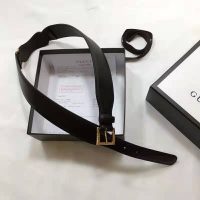 Gucci Unisex Leather Belt with Horsebit 4 cm Width Black Smooth Leather