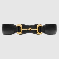 Gucci Unisex Leather Belt with Horsebit 4 cm Width Black Smooth Leather