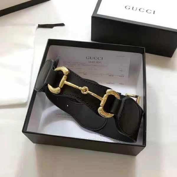 Gucci Unisex Leather Belt with Horsebit 4 cm Width Black Smooth Leather (7)