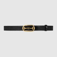 Gucci Unisex Lizard Belt with Interlocking G Horsebit Buckle 2.5 cm Width Black Lizard