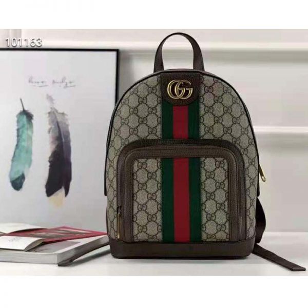 Gucci Unisex Ophidia GG Small Backpack BeigeEbony GG Supreme Canvas (3)