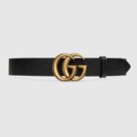 Ceinture large unisexe Gucci en cuir avec boucle double G, largeur 4 cm, noire