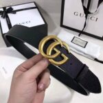 Gucci Unisex Wide Leather Belt with Double G Buckle 4 cm Width-Black – Image 4