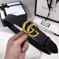 Gucci Unisex Wide Leather Belt with Double G Buckle 4 cm Width-Black