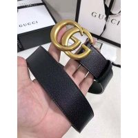 Gucci Unisex Wide Leather Belt with Double G Buckle 4 cm Width-Black