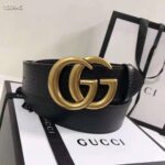 Gucci Unisex Wide Leather Belt with Double G Buckle 4 cm Width-Black – Image 3