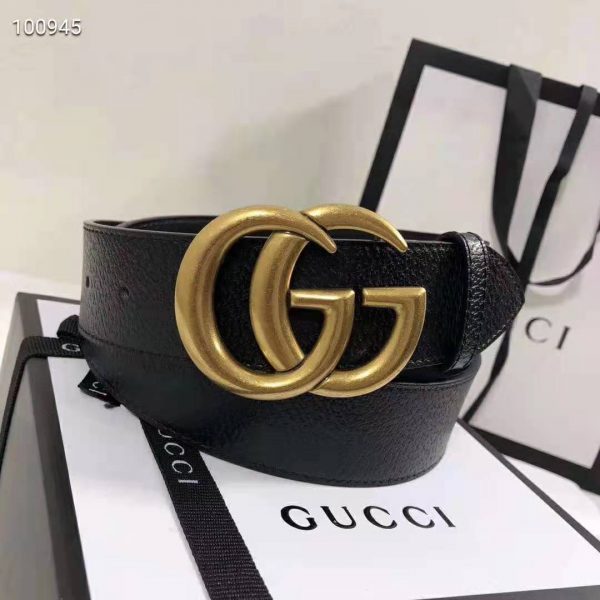 Gucci Unisex Wide Leather Belt with Double G Buckle 4 cm Width-Black (4)
