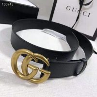 Gucci Unisex Wide Leather Belt with Double G Buckle 4 cm Width-Black