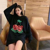 Gucci Women Beverly Hills Cherry Print Sweatshirt Cotton Jersey Crewneck Puff Sleeves-Black