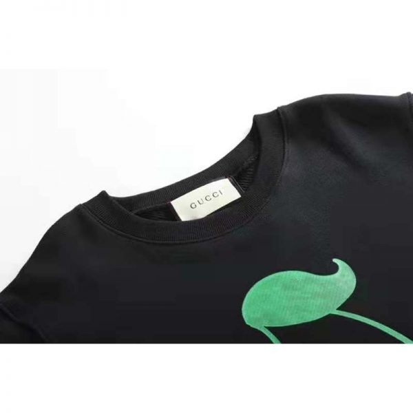 Gucci Women Beverly Hills Cherry Print Sweatshirt Cotton Jersey Crewneck Puff Sleeves-Black (7)