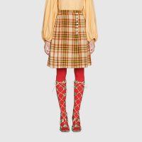 Gucci Women Check Wool Skirt with Horsebits Ivory Brown and Yellow Blend