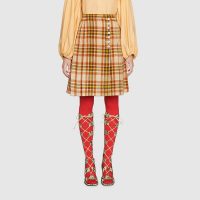 Gucci Women Check Wool Skirt with Horsebits Ivory Brown and Yellow Blend