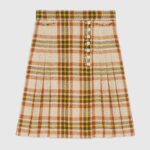 Gucci Women Check Wool Skirt with Horsebits Ivory Brown and Yellow Blend