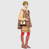 Gucci Women Check Wool Skirt with Horsebits Ivory Brown and Yellow Blend