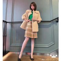 Gucci Women Check Wool Skirt with Horsebits Ivory Brown and Yellow Blend