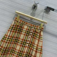 Gucci Women Check Wool Skirt with Horsebits Ivory Brown and Yellow Blend