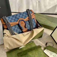 Gucci Women Dionysus Small Shoulder Bag Washed Organic GG Jacquard Denim