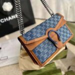 Gucci Women Dionysus Small Shoulder Bag Washed Organic GG Jacquard Denim - Image 3
