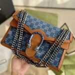 Gucci Women Dionysus Small Shoulder Bag Washed Organic GG Jacquard Denim - Image 4