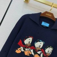 Gucci Women Disney x Gucci Donald Duck Cotton Wool Sweater Holes Crewneck Collar-Navy