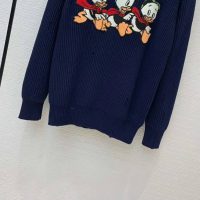 Gucci Women Disney x Gucci Donald Duck Cotton Wool Sweater Holes Crewneck Collar-Navy