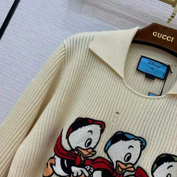 Gucci Women Disney x Gucci Donald Duck Cotton Wool Sweater Holes Crewneck Collar-White (1)