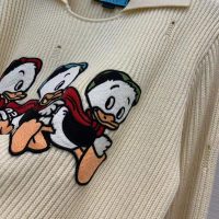 Gucci Women Disney x Gucci Donald Duck Cotton Wool Sweater Holes Crewneck Collar-White