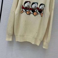Gucci Women Disney x Gucci Donald Duck Cotton Wool Sweater Holes Crewneck Collar-White