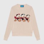 Gucci Women Disney x Gucci Donald Duck Cotton Wool Sweater Holes Crewneck Collar-White