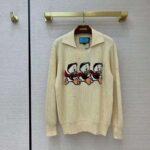 Gucci Women Disney x Gucci Donald Duck Cotton Wool Sweater Holes Crewneck Collar-White - Imagen 2