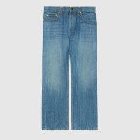 Gucci Women Disney x Gucci Donald Duck Eco Denim Pant Blue Organic Cotton