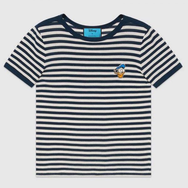 Gucci Women Disney x Gucci Donald Duck Striped T-Shirt Cotton Jersey Crewneck Short Sleeves