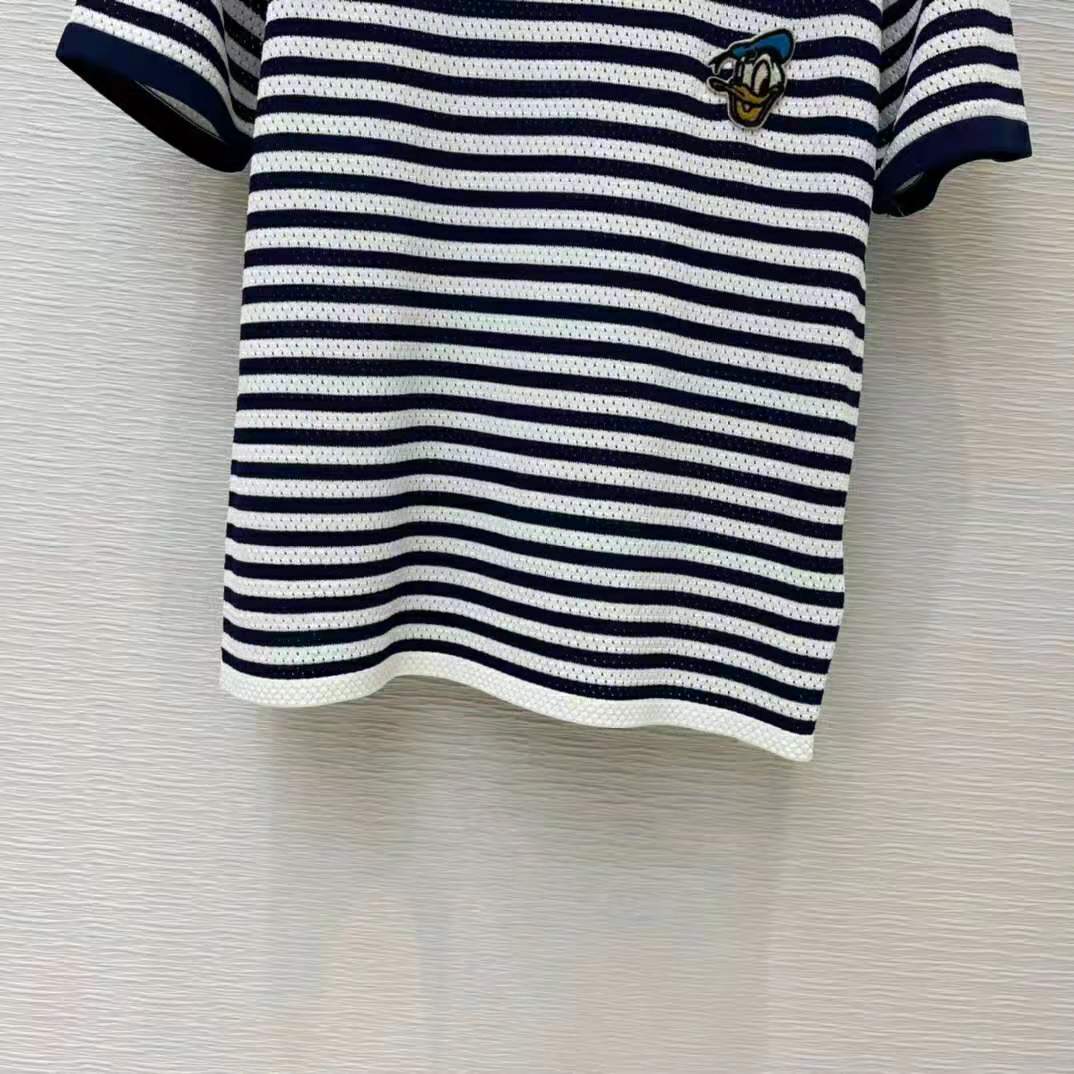 Gucci Donald Duck Patch Striped Cotton T-shirt In Blue,white