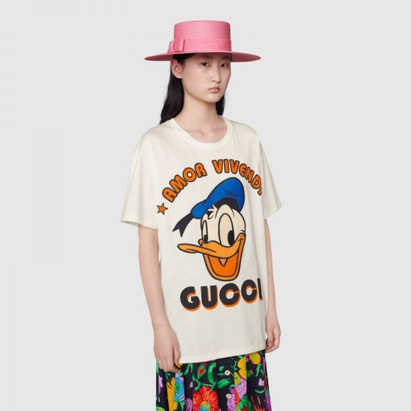Gucci Women Disney x Gucci Donald Duck T-Shirt Cotton Jersey Crewneck Oversize Fit-White (1)