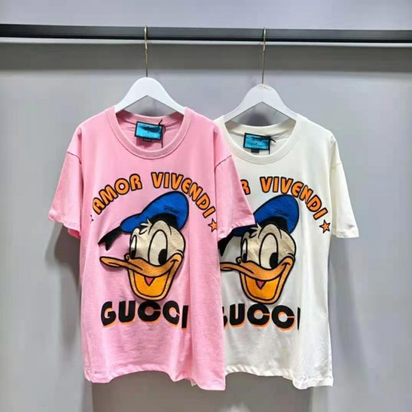 Gucci Women Disney x Gucci Donald Duck T-Shirt Cotton Jersey Crewneck Oversize Fit-White (12)