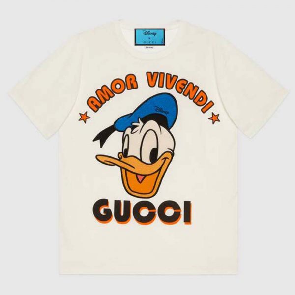 Gucci Women Disney x Gucci Donald Duck T-Shirt Cotton Jersey Crewneck Oversize Fit-White