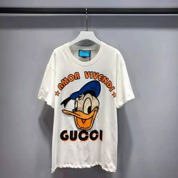 Gucci Women Disney x Gucci Donald Duck T-Shirt Cotton Jersey Crewneck Oversize Fit-White (3)