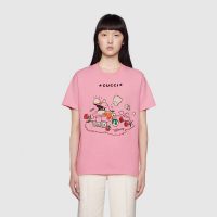 Gucci Women Disney x Gucci Donald Duck T-Shirt Cotton Jersey Crewneck Short Sleeves-Pink