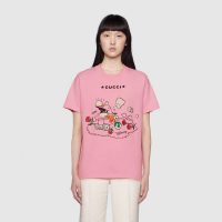 Gucci Women Disney x Gucci Donald Duck T-Shirt Cotton Jersey Crewneck Short Sleeves-Pink