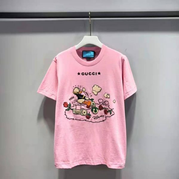Gucci Women Disney x Gucci Donald Duck T-Shirt Cotton Jersey Crewneck Short Sleeves-Pink (3)