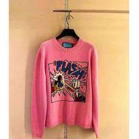 Gucci Women Disney x Gucci Donald Duck Wool Sweater Crew Neck-Pink