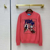 Gucci Women Disney x Gucci Donald Duck Wool Sweater Crew Neck-Pink