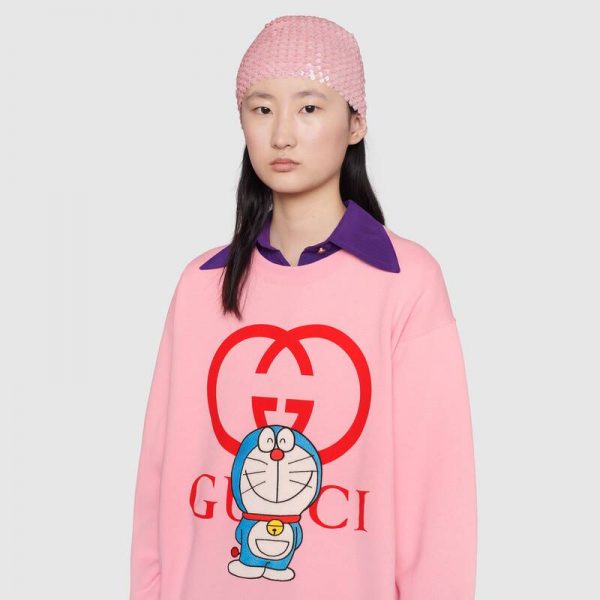 Gucci Women Doraemon x Gucci Cotton Sweatshirt Crewneck Oversized Fit-Pink (2)