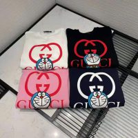 Gucci Men Doraemon x Gucci Cotton Sweatshirt Crewneck Oversized Fit-Navy