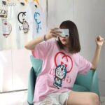Gucci Women Doraemon x Gucci Cotton T-Shirt Pink Jersey Crewneck Oversize Fit - immagine 4